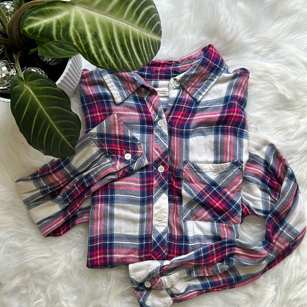 Beach Lunch Lounge • Red, White & Blue Plaid Button Down Long Sleeve Shirt